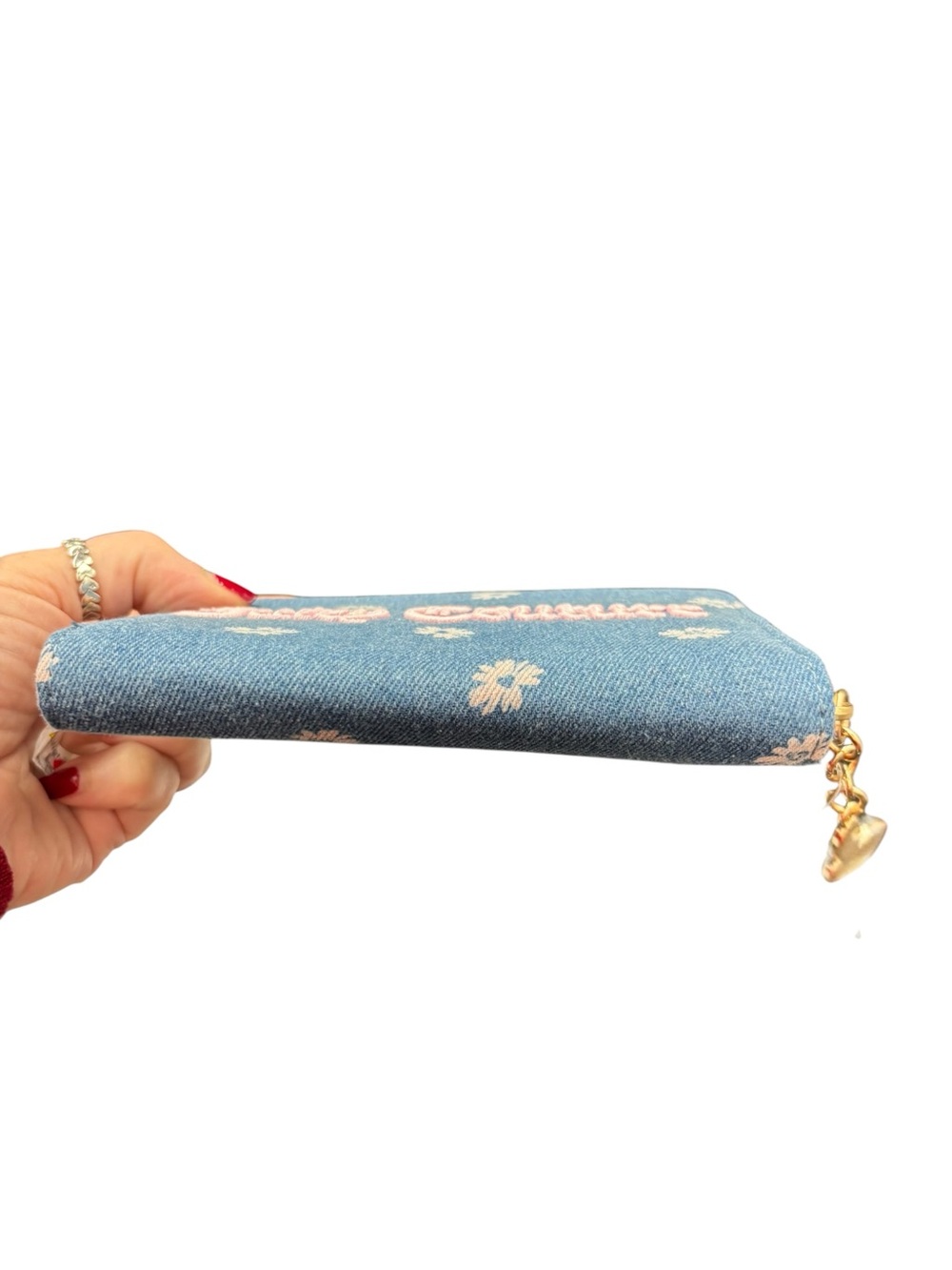 Juicy Couture Blue Denim Daisy Zip-Around Wallet Pink Logo NWOT - Picture 6 of 6